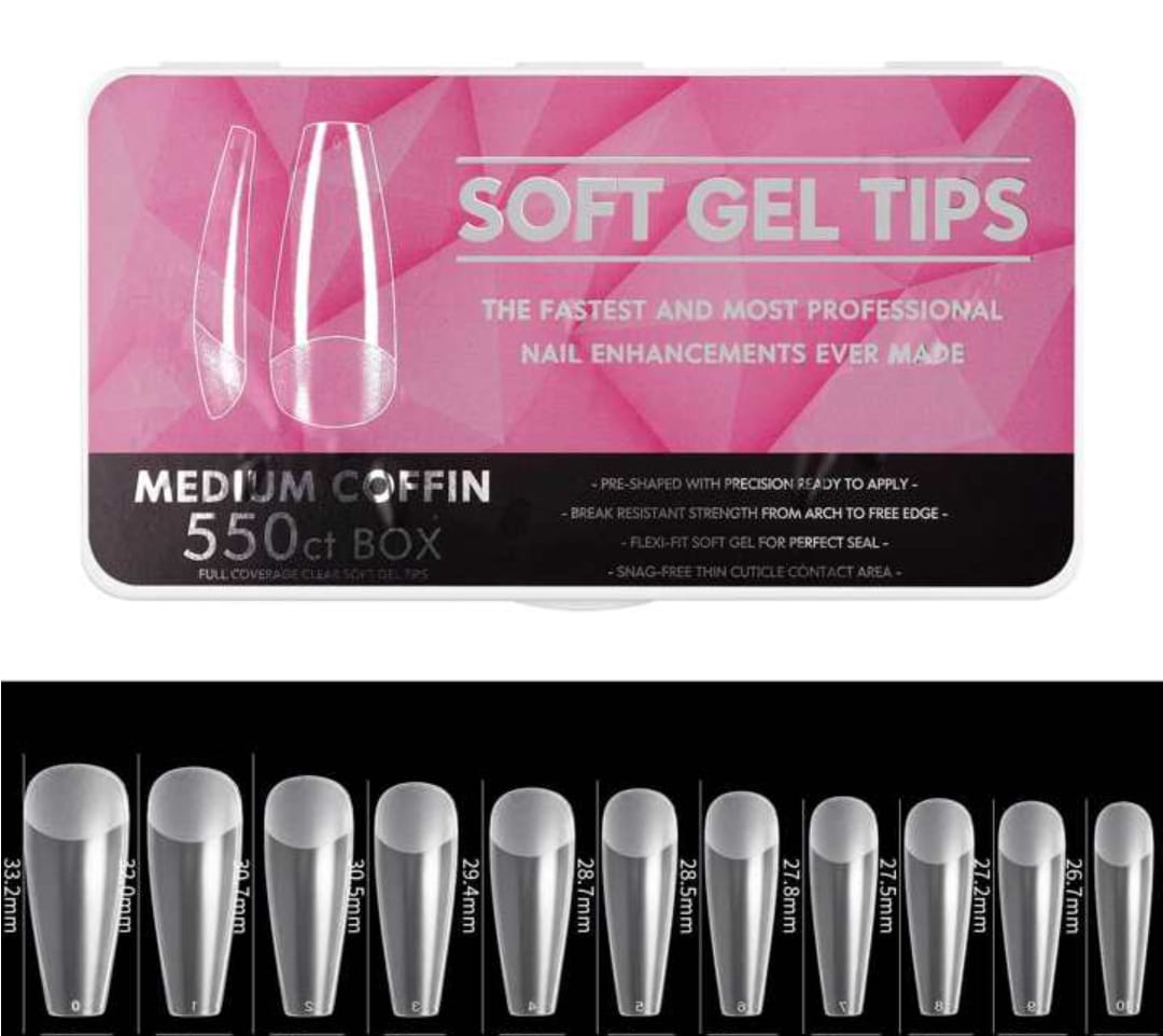 SOFT GEL TIPS MEDIUM COFFIN550 ct BOX