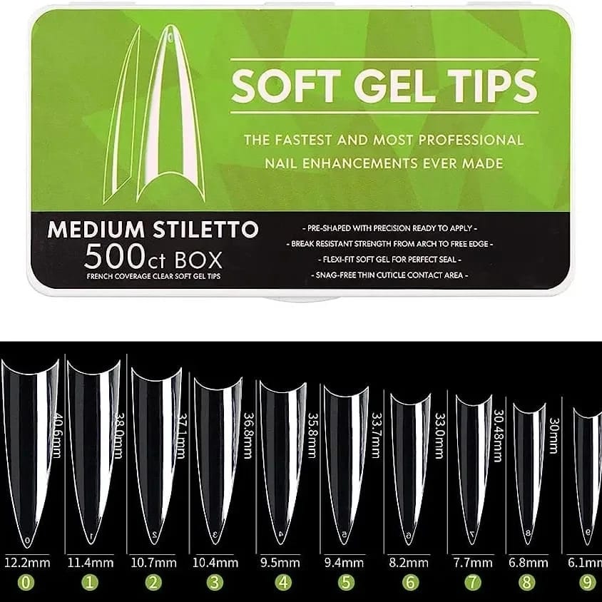 SOFT GEL TIPS MEDIUM STILETTO 500 ct BOX