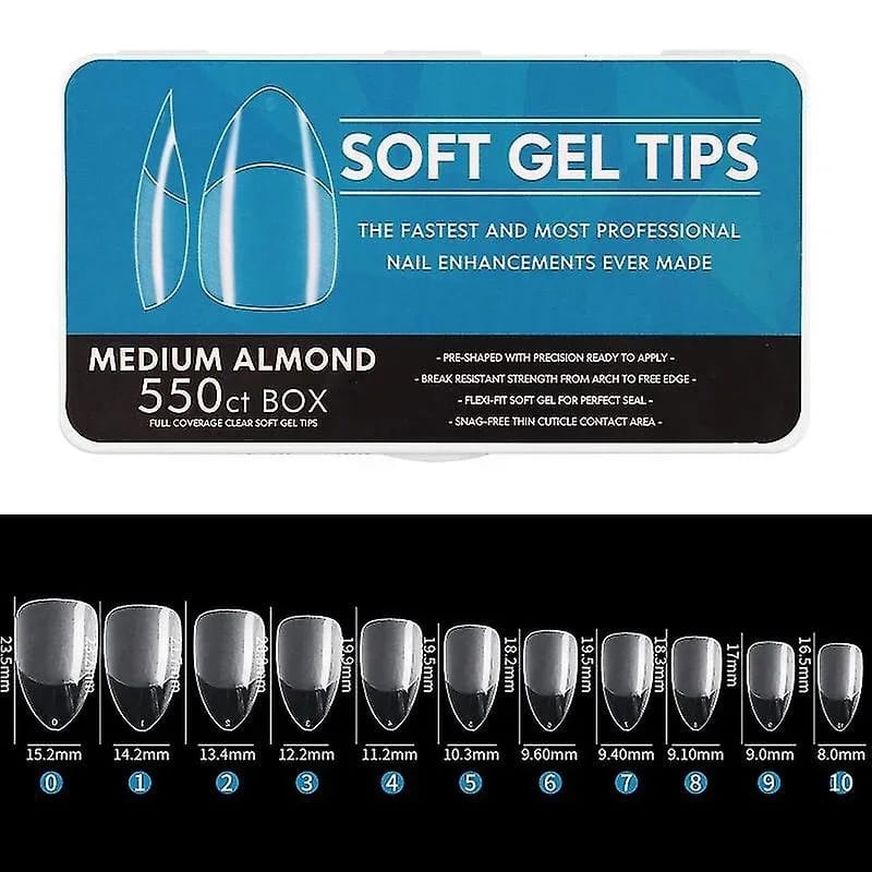 SOFT GEL TIPS MEDIUM ALMOND 550 ct BOX