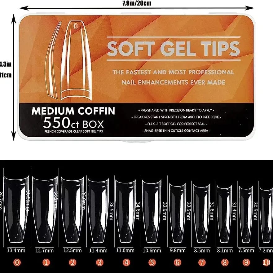 SOFT GEL TIPS MEDIUM COFFIN 550 ct BOX