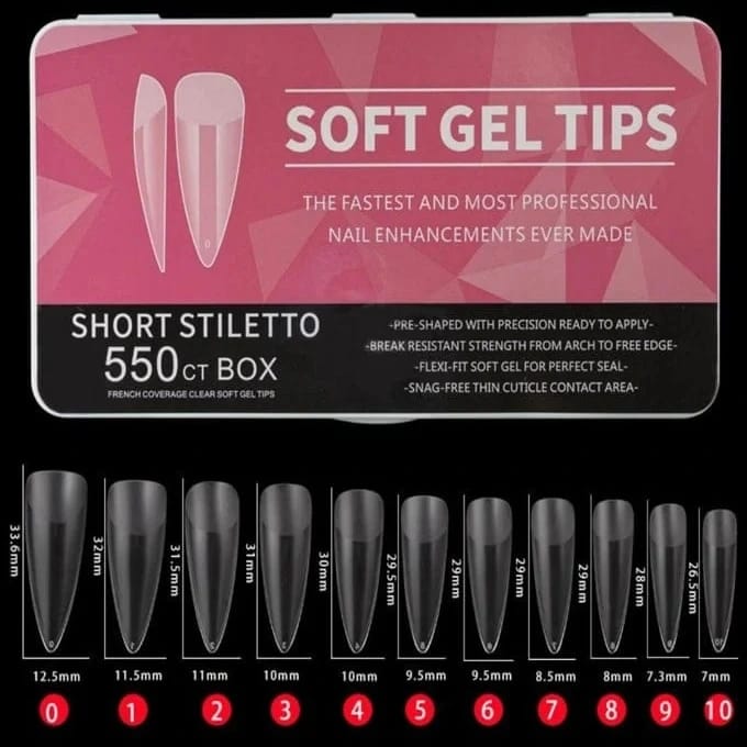 SOFT GEL TIPS SHORT STILETTO 550 ct BOX