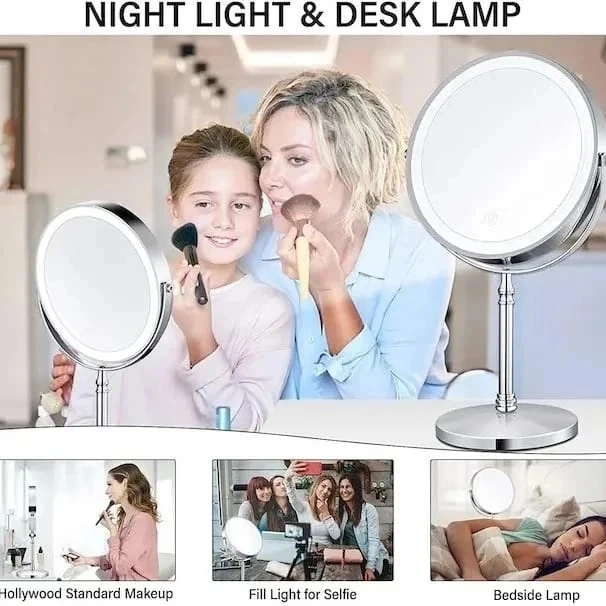 LED Makeup Mirror 1x / 10x Magnification with Lights, 8&amp;amp;amp;quot; Double Sided Vanity Mirror, 3 Light Mode, Touch Control, USB Rechargeable